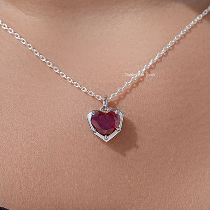Red Ruby Heart Cut Gemstone Solitaire Necklace