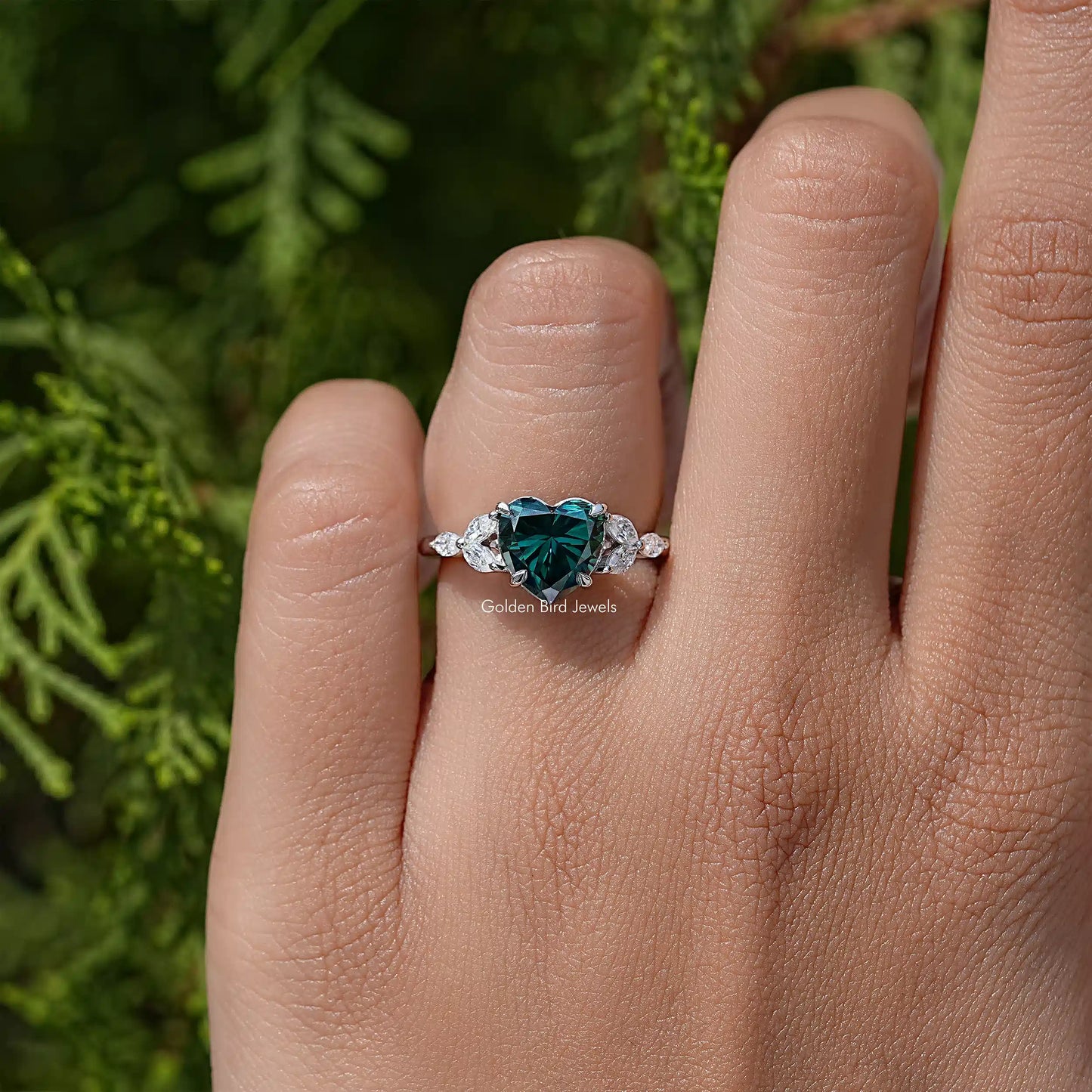Green Heart Cut Gemstone Moissanite Wedding Ring