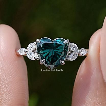 Green Heart Cut Gemstone Moissanite Wedding Ring