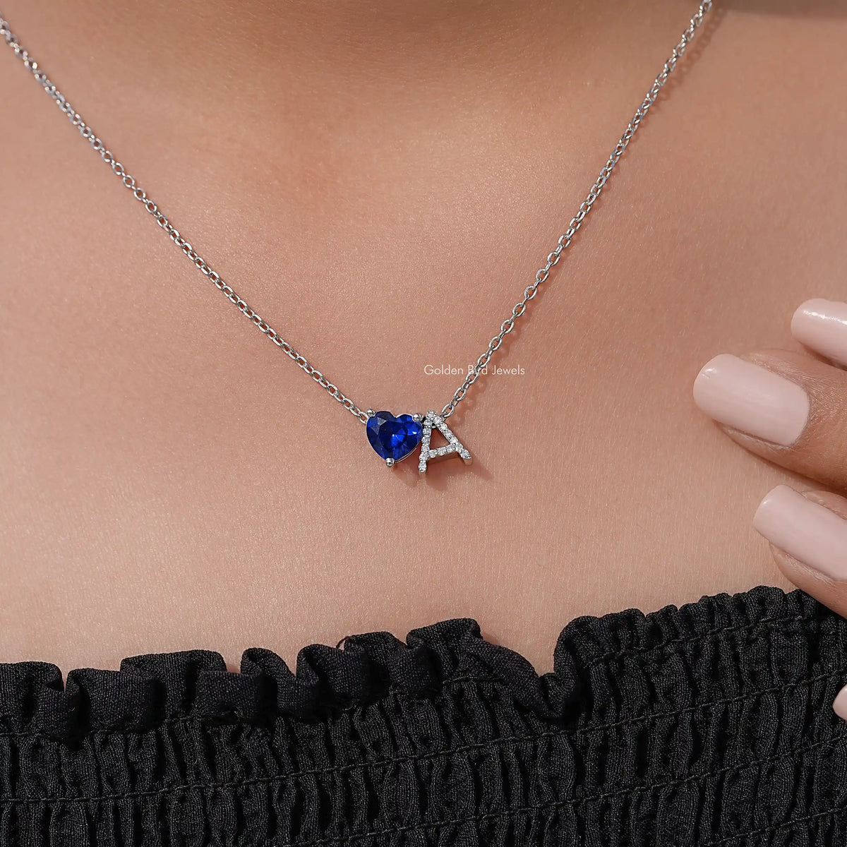 Sapphire Heart Gemstone Initial Letter Pendant