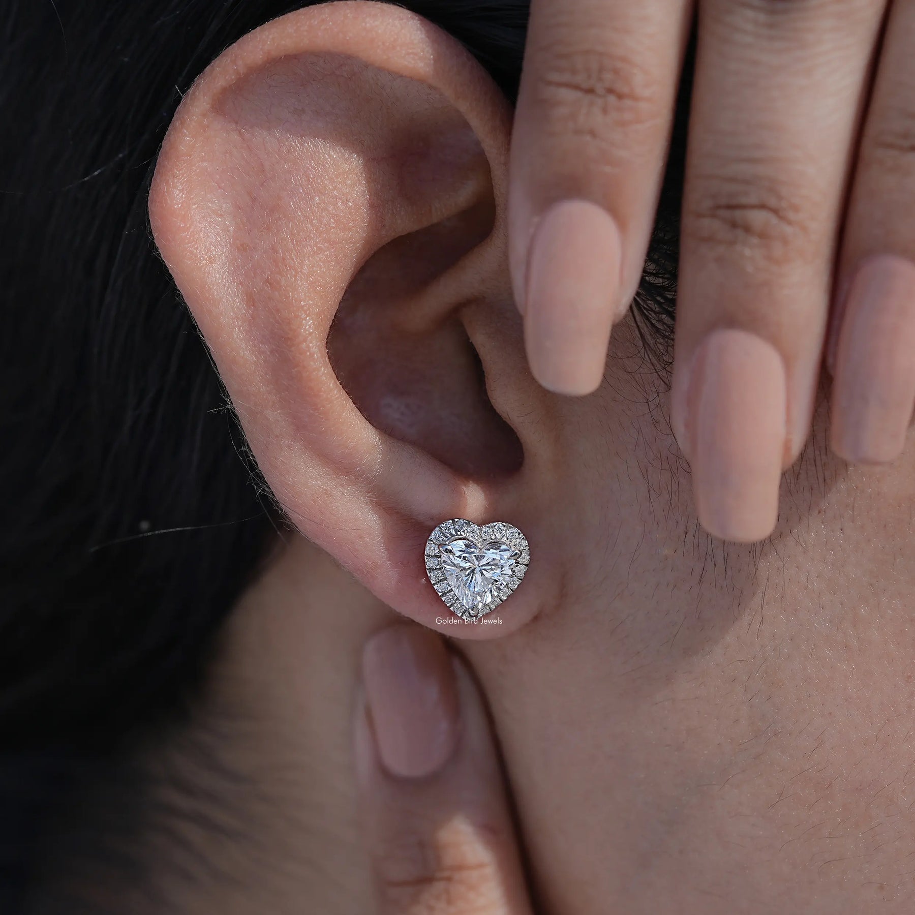 Heart Cut Halo Lab Diamond Stud Earrings