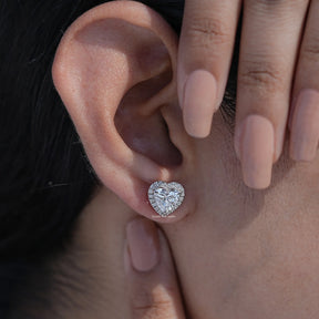 Heart Cut Halo Lab Diamond Stud Earrings