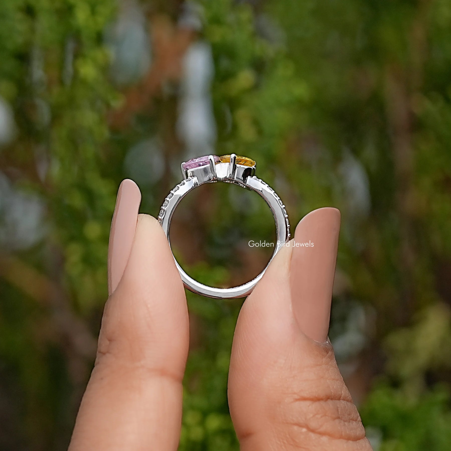 Yellow And Pink Heart Gemstone Toi Et Moi Ring