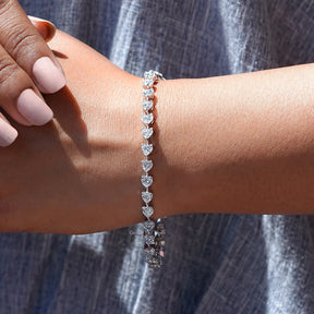 [Heart Cut Moissanite Tennis Bracelet]-[Golden Bird Jewels]