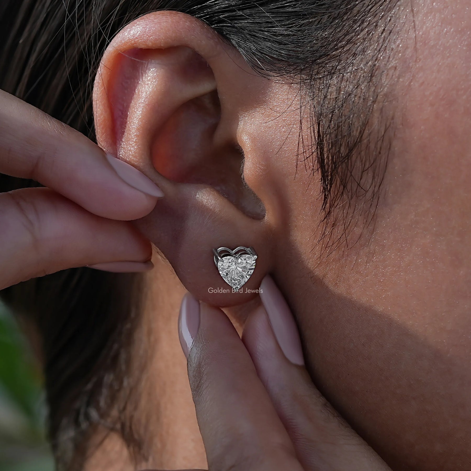 [Lab Grown Heart shaped Earrings]-[Golden Bird Jewels]