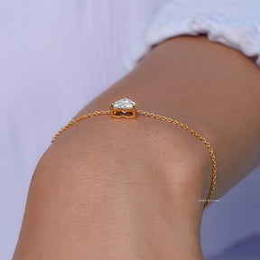 Heart Shaped Diamond Solitaire Chain Bracelet