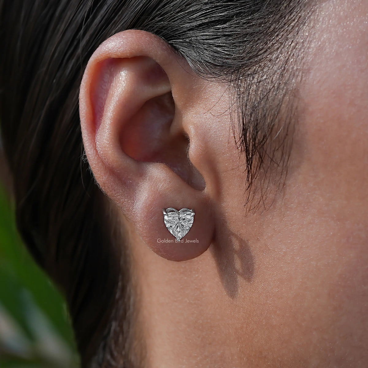 In Ear View Of diamond Stud Earrings in four prongs setting