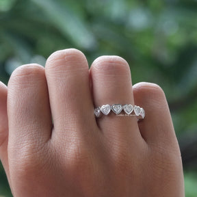 [Moissanite Heart Cut Bezel Set Eternity Band]-[Golden Bird Jewels]