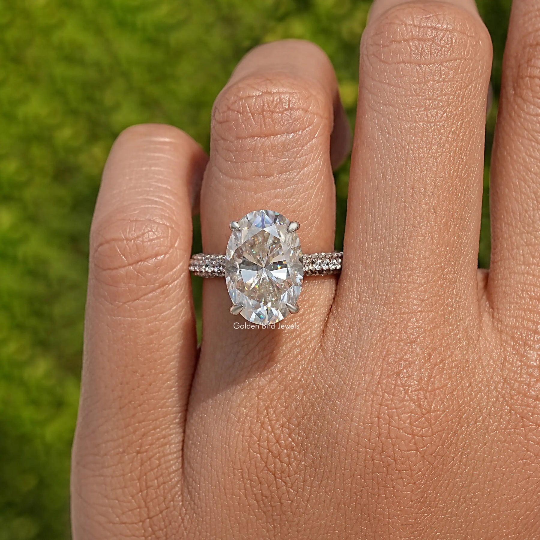 Moissanite Hidden Halo Oval Cut Engagement Ring