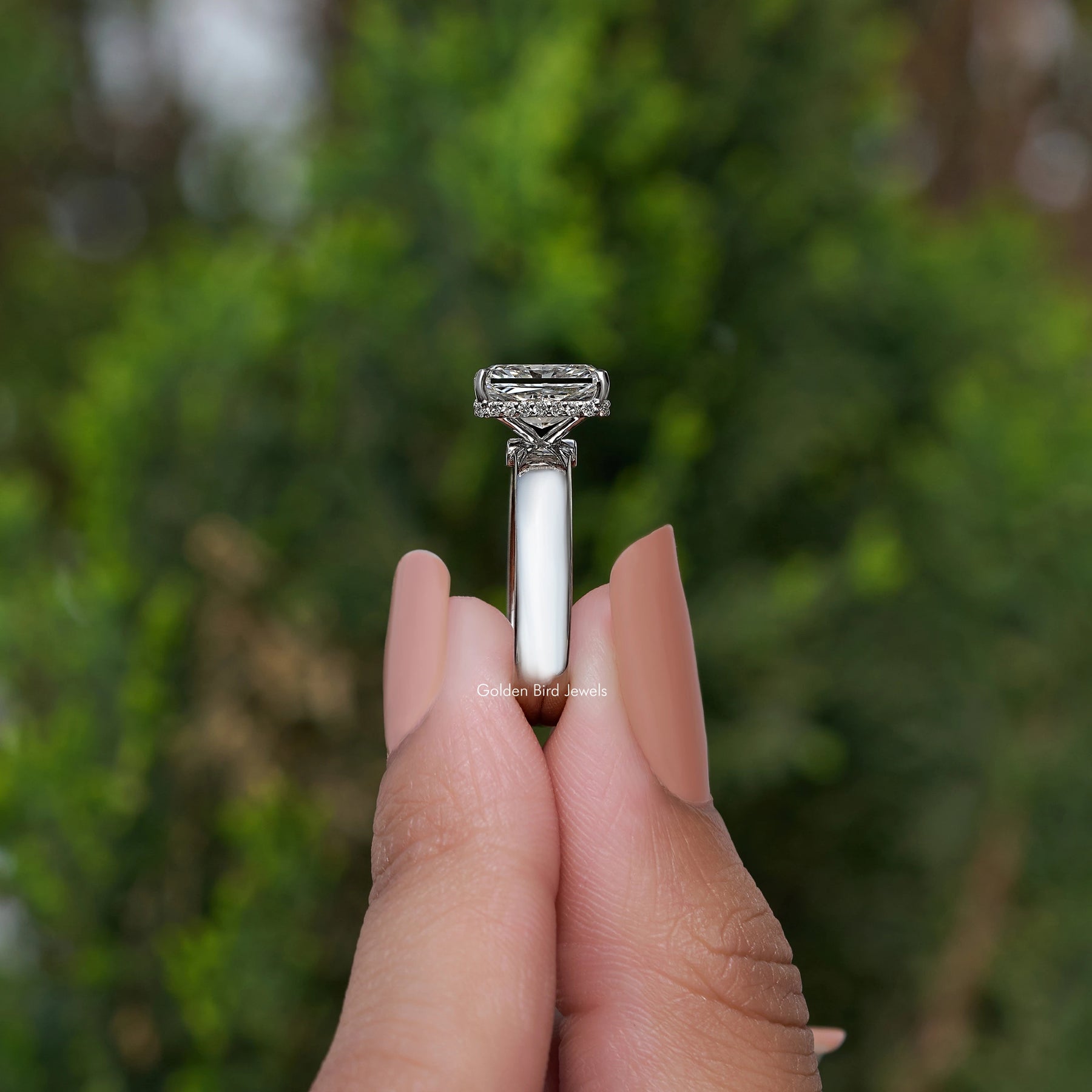 Hidden Halo Radiant Cut Lab Diamond Ring
