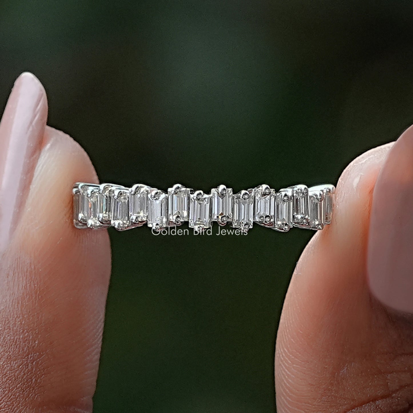 Baguette Moissanite Half Eternity Wedding Band