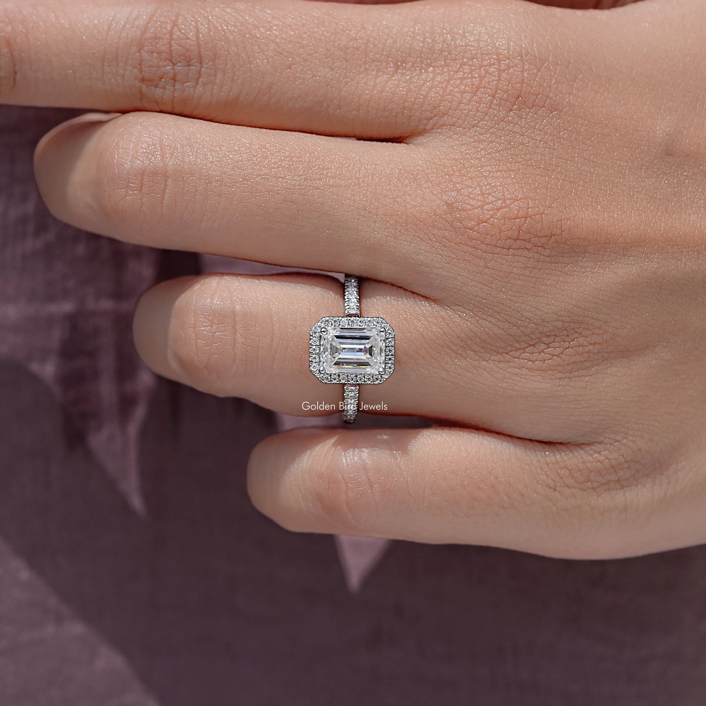 Emerald Cut Moissanite Diamond Accent Ring
