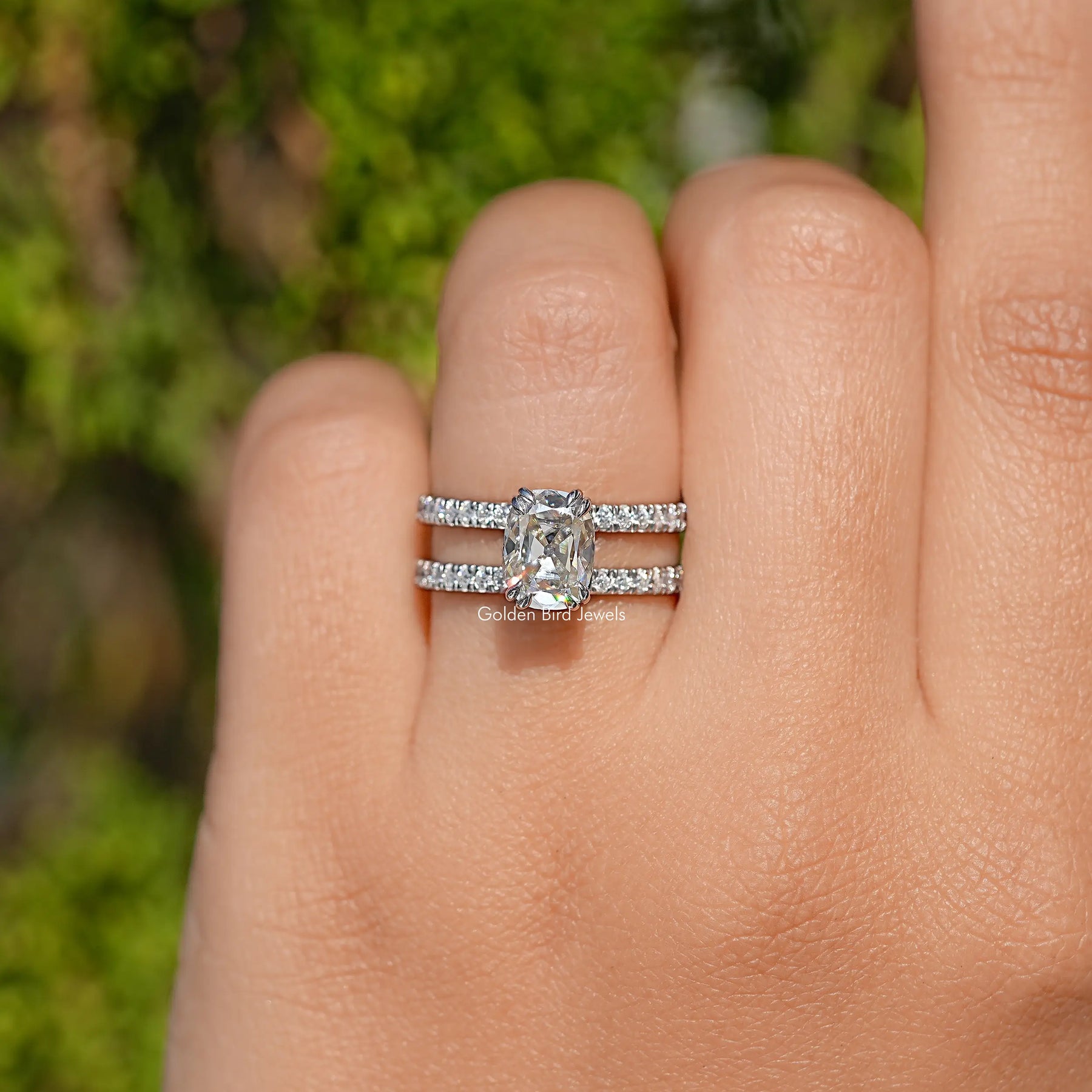 Irregular Old Mine Cushion Cut Moissanite Ring