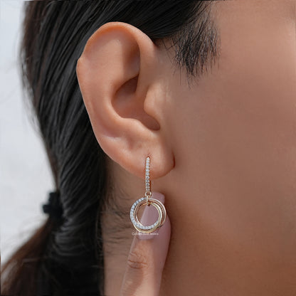 Round Cut Lab Diamond Clip On Dangle Drop Earrings