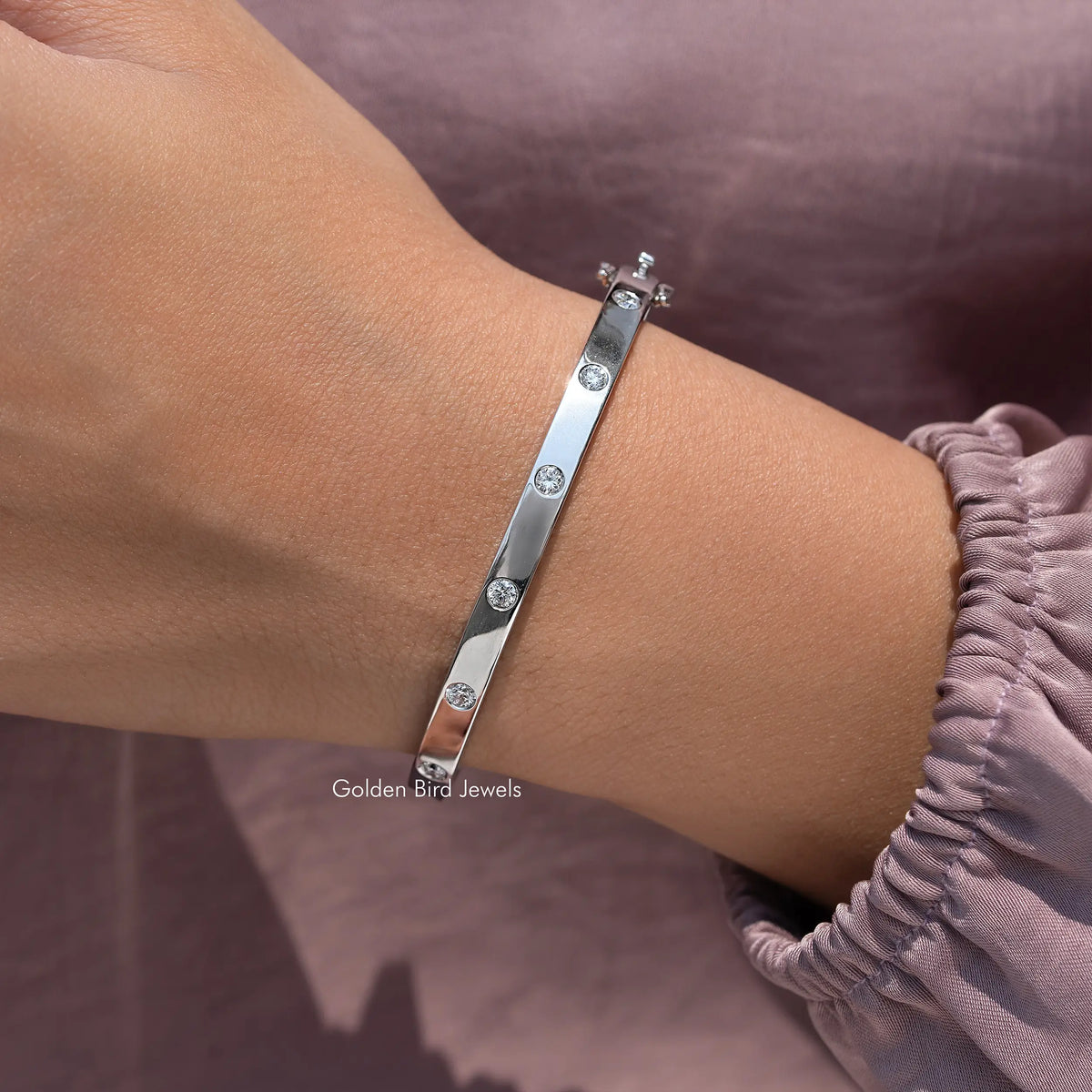 Round Cut Lab Grown Diamond Flush Set Bangles