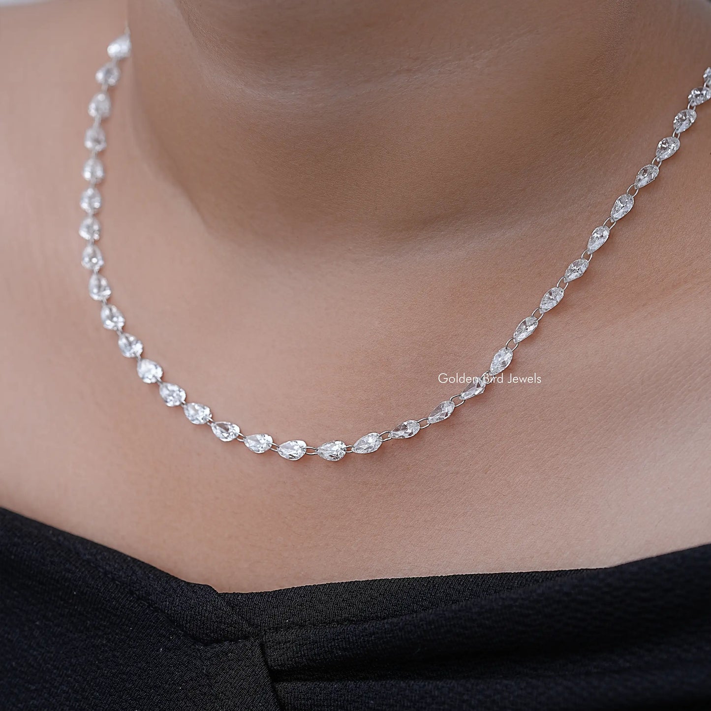 Pear Cut Lab Grown Diamond Link Tennis Necklace