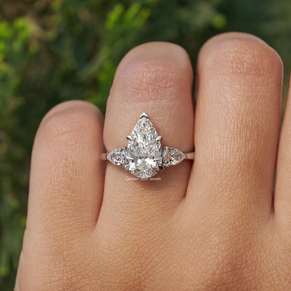 Three Stone Pear Shaped Diamond Engagement Ring