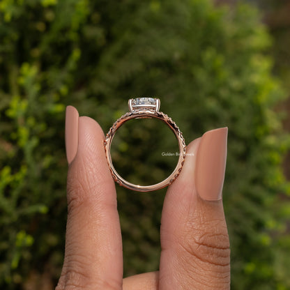 Lab Grown Pear Cut Curved Accent Engagement Ring