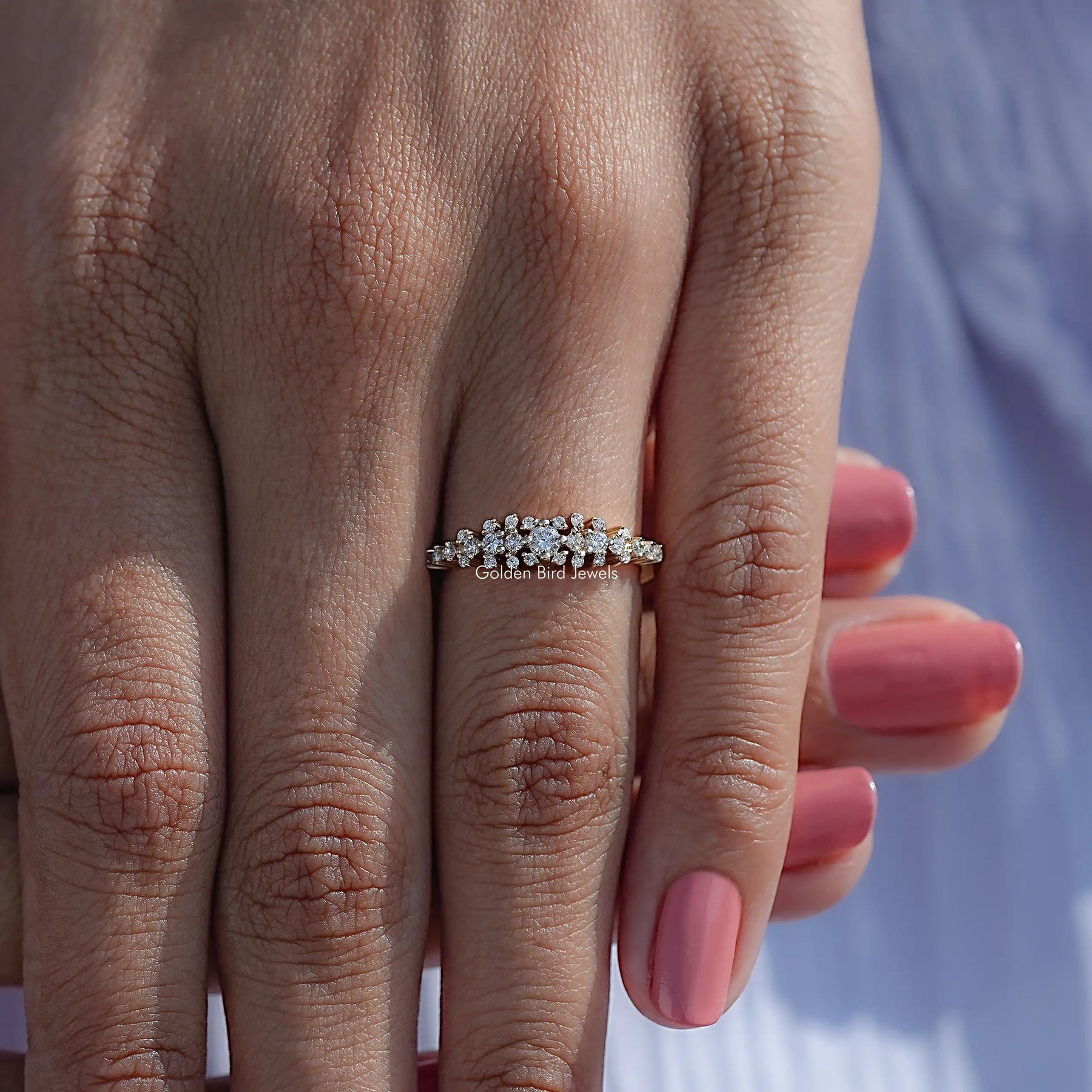 Round Shaped Lab Damond Cluster Engagement Ring