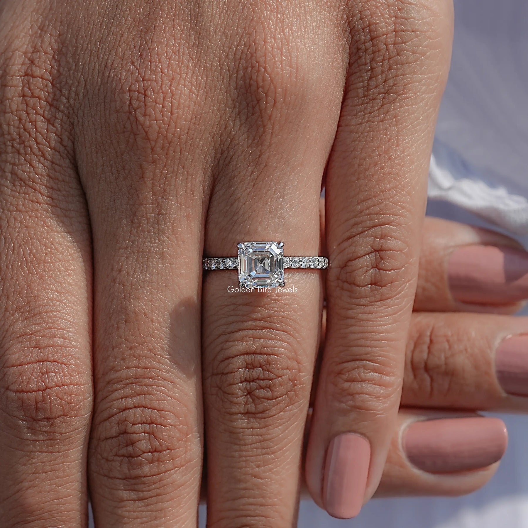 Asscher Cut Accent Lab Diamond Ring