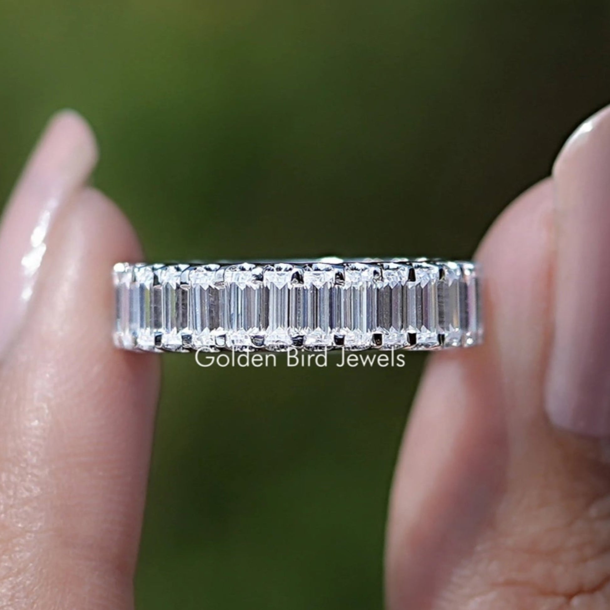 Front View of Baguette Cut Lab Diamond Full Eternity Band
