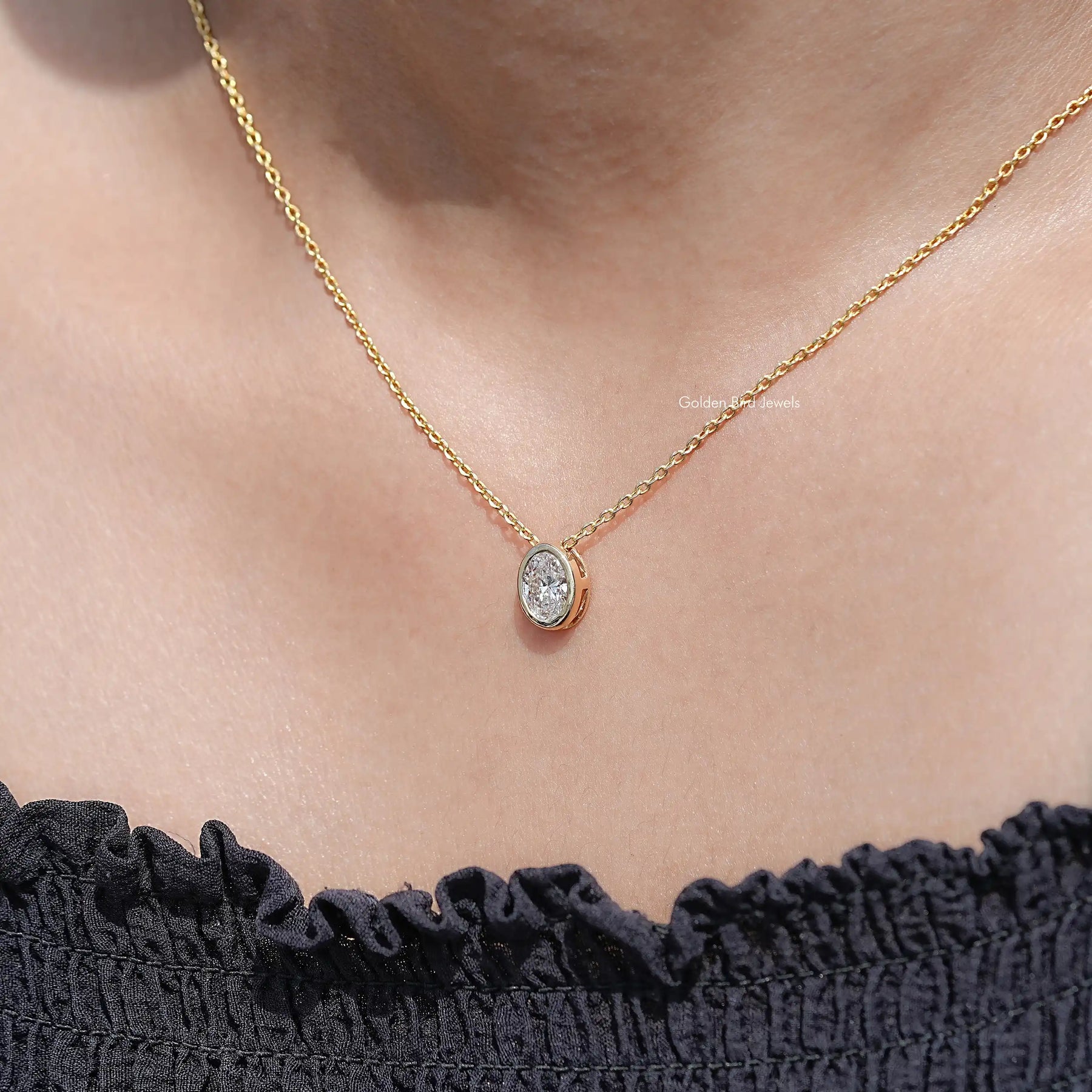 Oval Cut Lab Diamond Bezel Set Solitaire Pendant