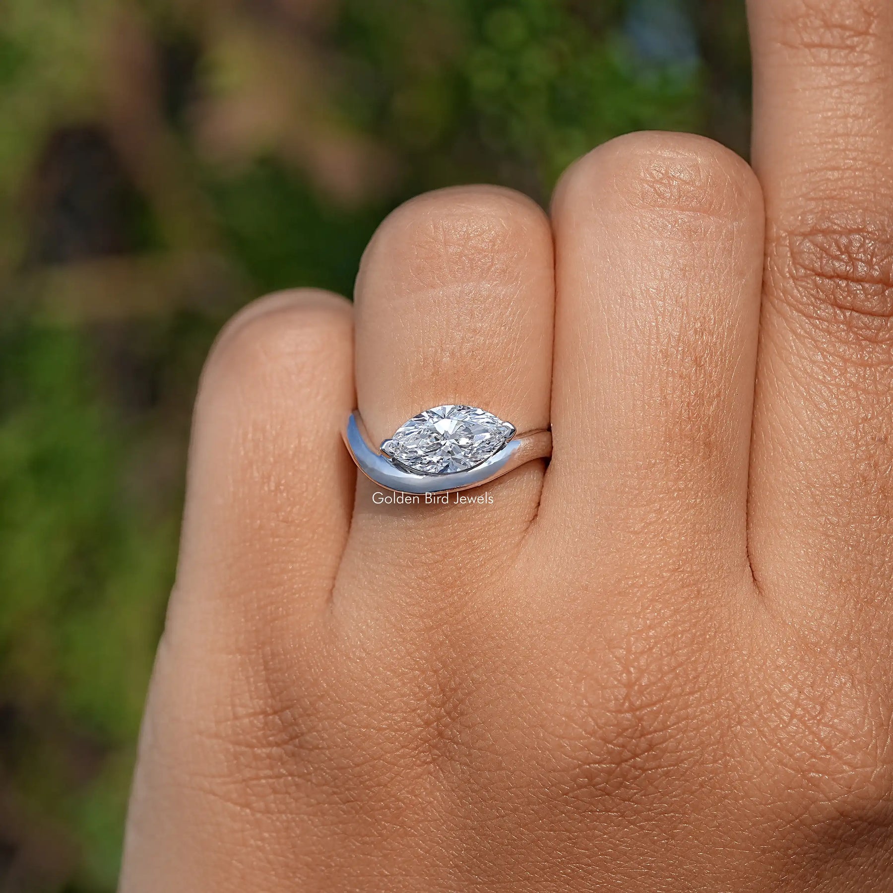 Marquise Cut Lab Diamond Curved Solitaire Ring