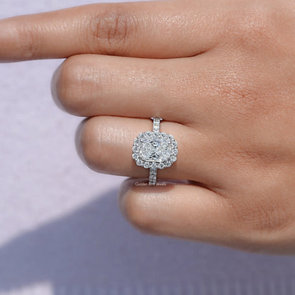 View of Lab Diamond Halo Accent Engagement Ring in prongs setting 