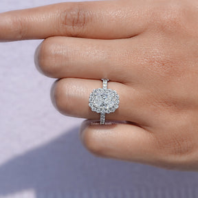 Lab Diamond Cushion Cut Halo Accent Ring