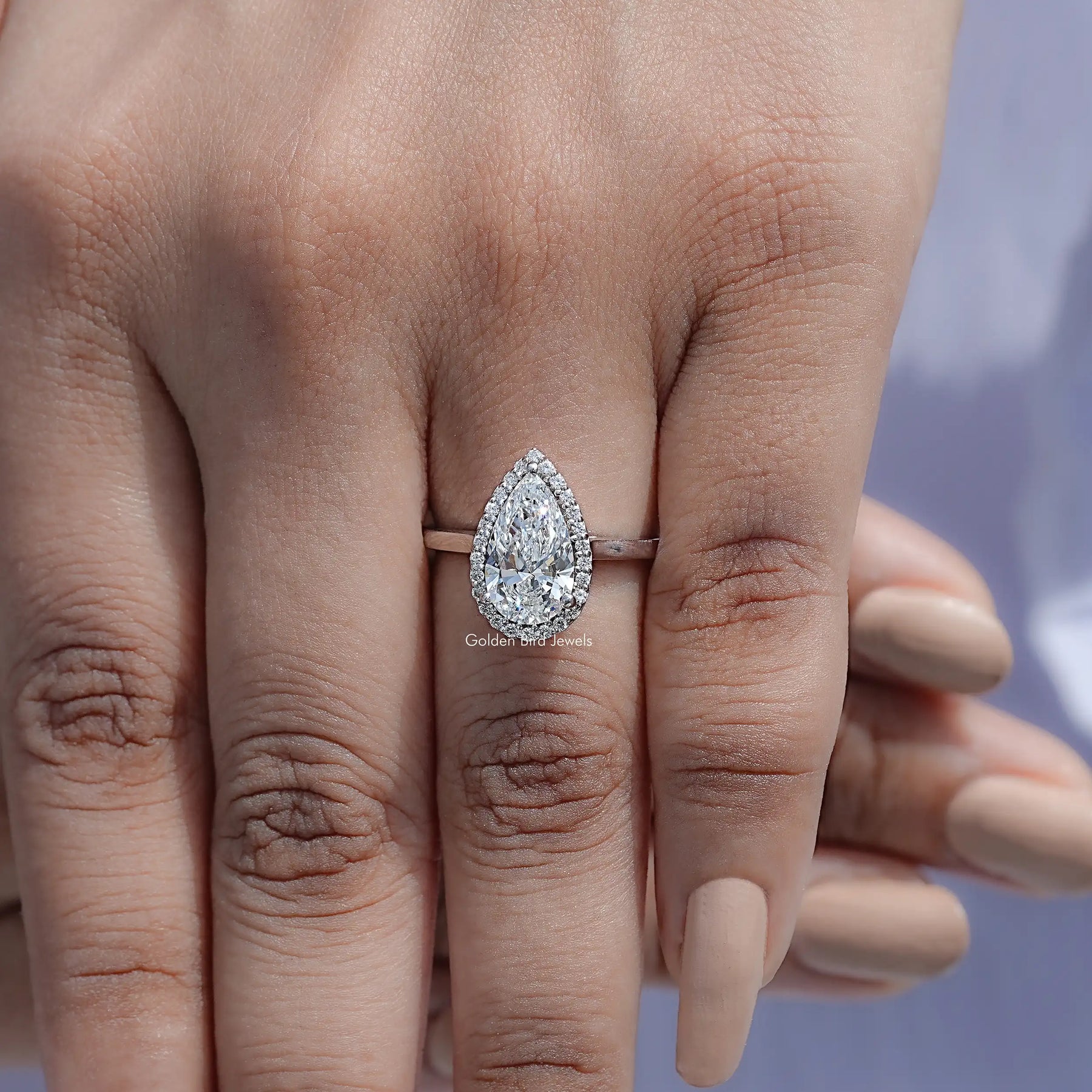 Pear Shaped Lab Diamond Halo Engagement Ring