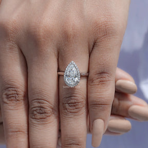 Pear Shaped Lab Diamond Halo Engagement Ring