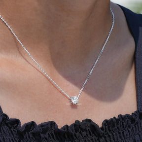 [Lab Diamond Round Shaped White Gold Pendant]-[Golden Bird Jewels]