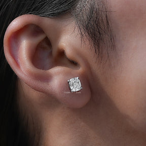 Detailed view of Lab Diamond Cushion Cut Solitaire Earrings