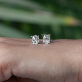 In Hand View Of old mine cushion Cut diamond Stud Earring