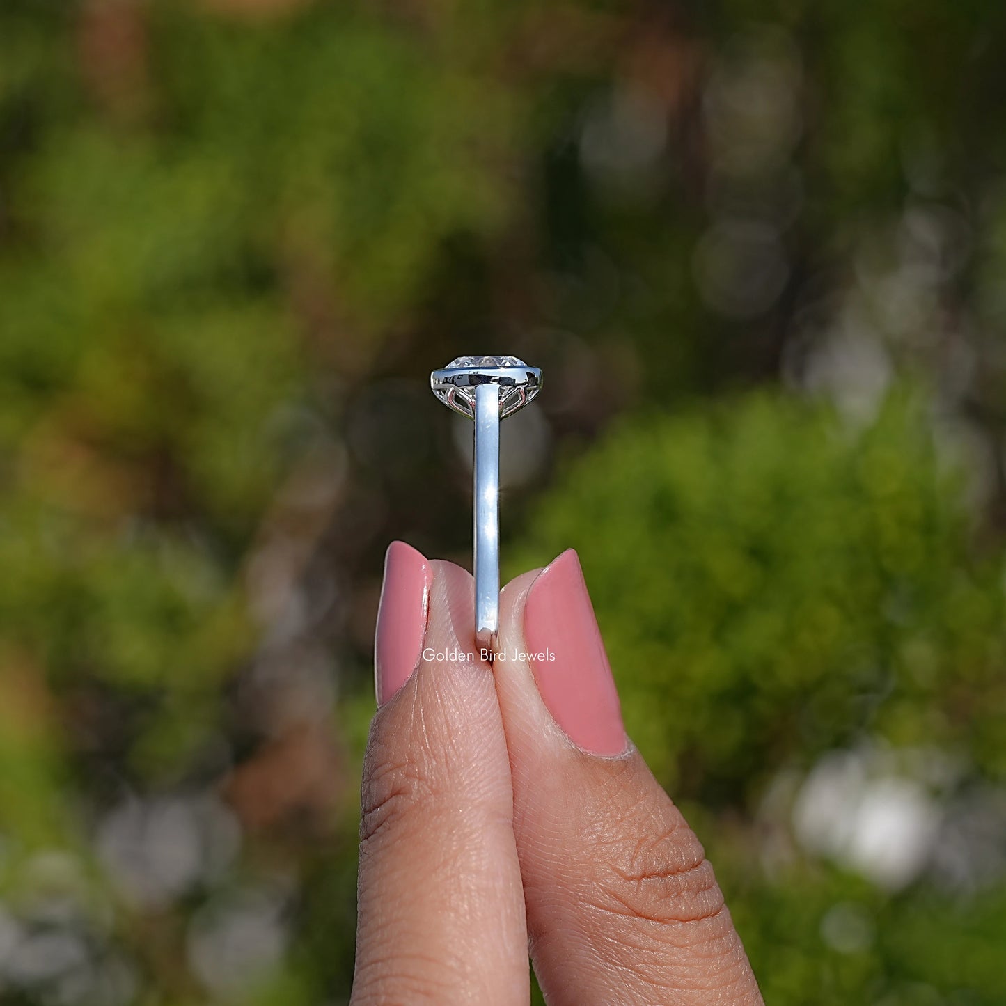 Side View Of Old Mine Cushion Lab Diamond Ring	