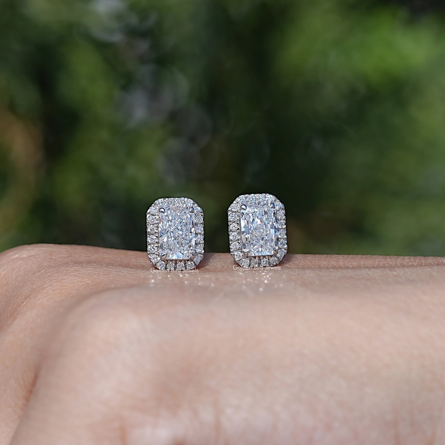 Radiant Cut Lab Diamond Halo Stud Earrings