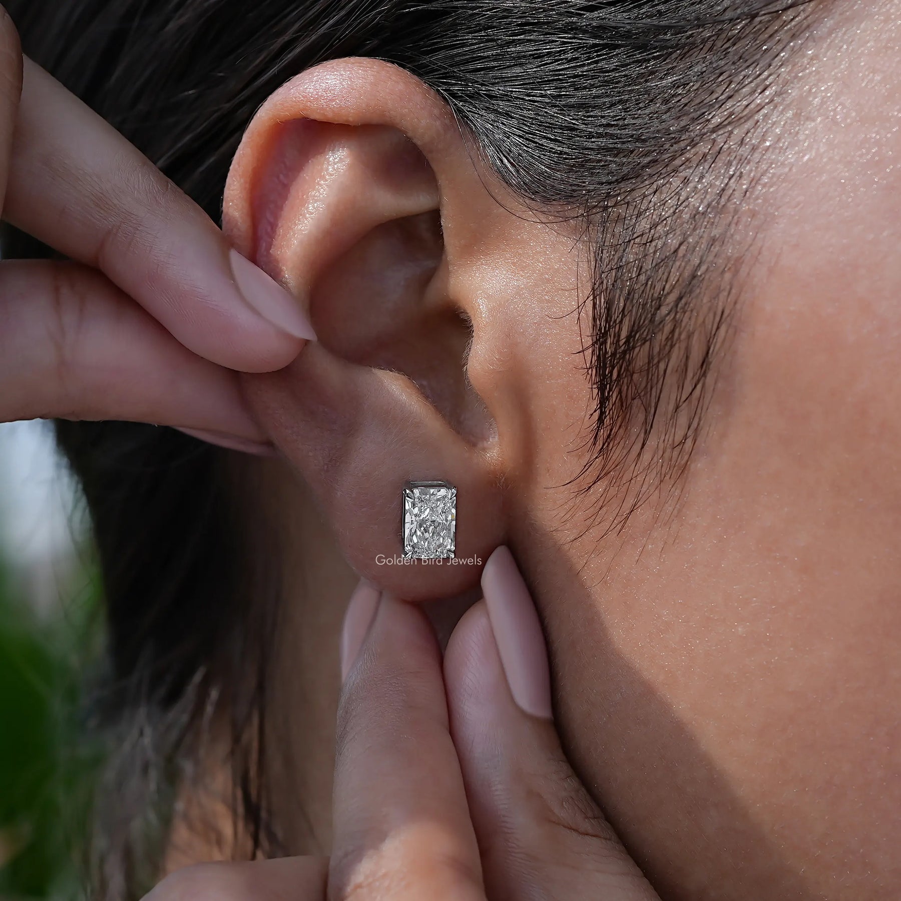 [Radiant Cut Lab Grown Diamond Stud Earrings]-[Golden Bird Jewels]