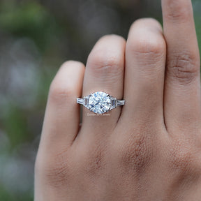 Round And Step Cut Trapezoid Lab Diamond Ring