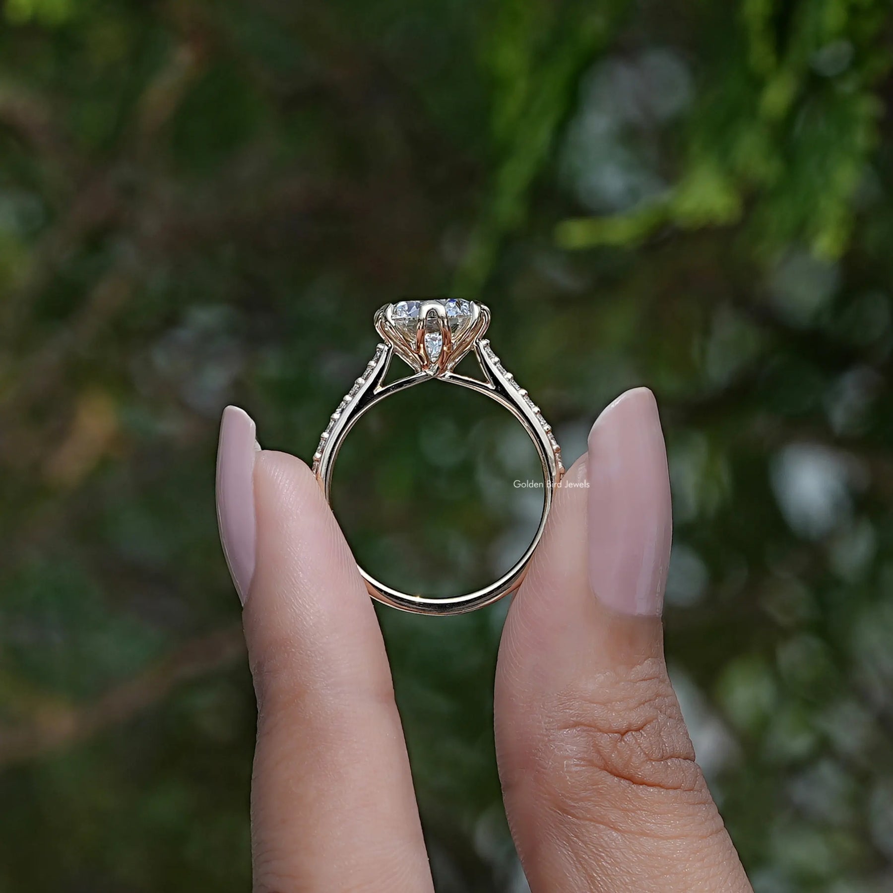 Round Cut Lab Diamond Accent Engagement Ring