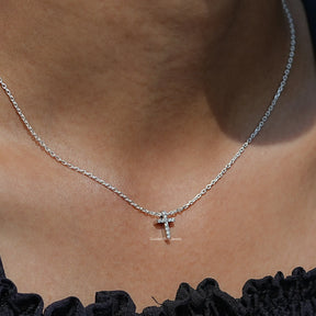 Close-Up View of Round Cut Cross Pendant In White Gold