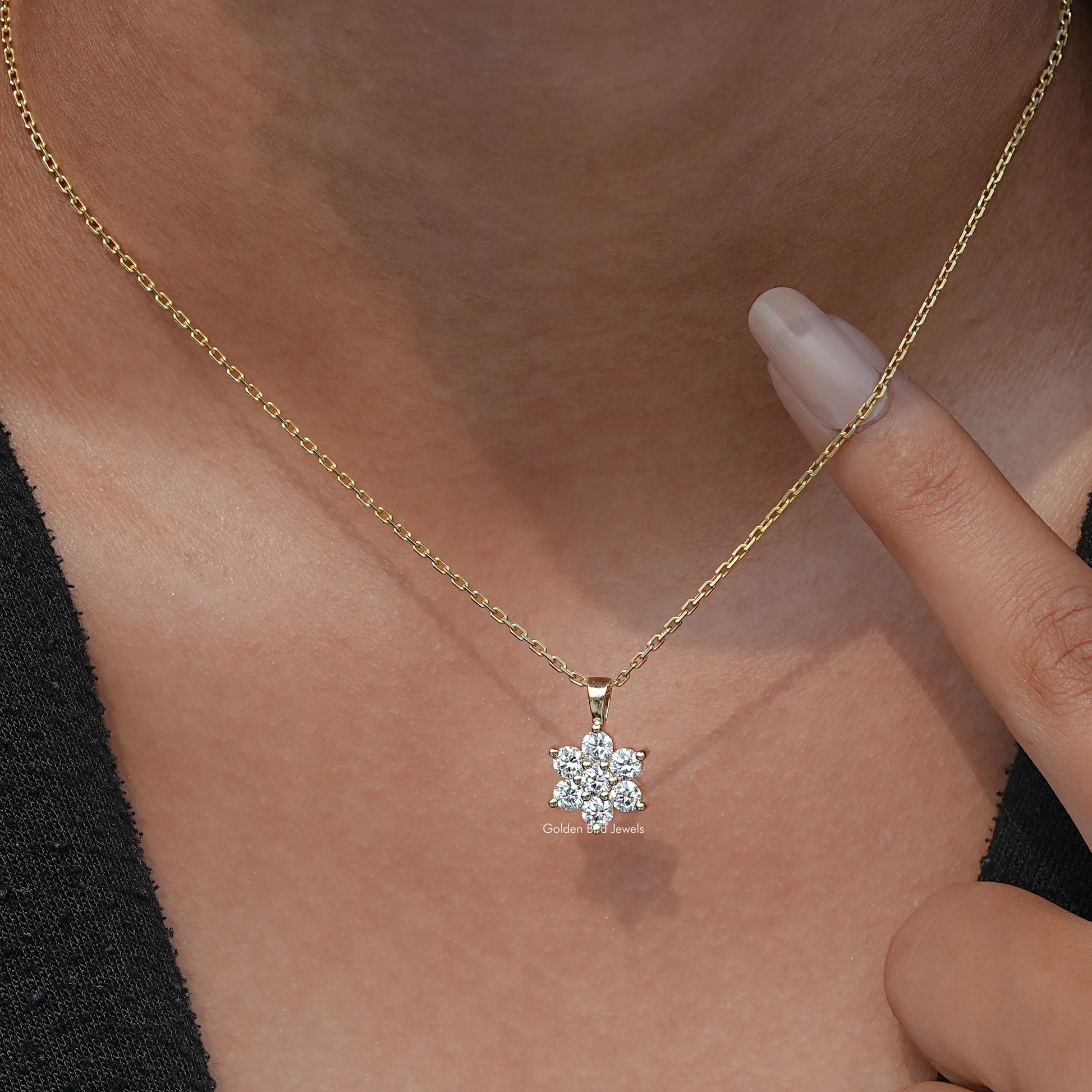 Detailed View of Round Cut Diamond Floral Minimalist Pendant In Women's