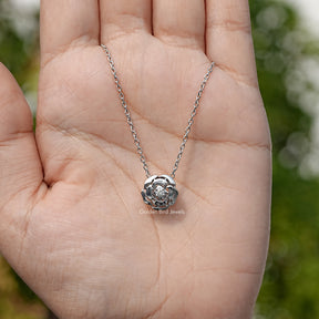 Round Lab Diamond Floral Solitaire Pendant