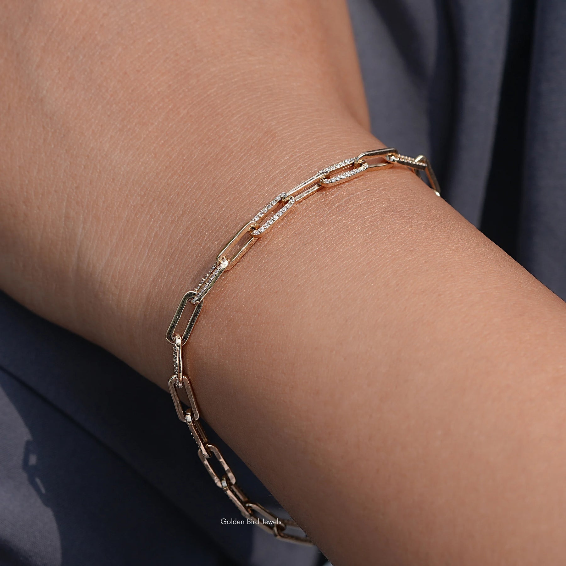 [Lab Diamond Round Cut Link Bracelet]-[Golden Bird Jewels]