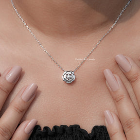 Round Lab Diamond Floral Solitaire Pendant