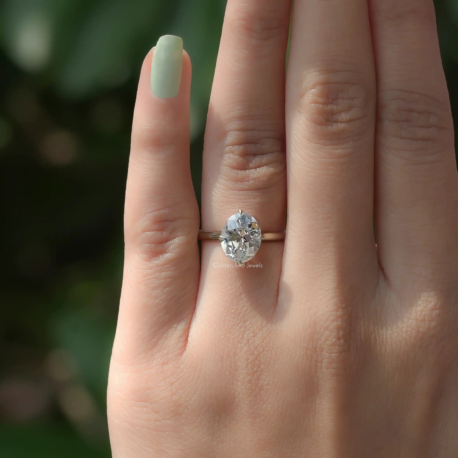 [Lab Grown Old Mine Oval Cut Ring In 14K White Gold]-[Golden Bird Jewels]