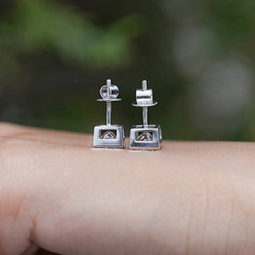 Bezel Set Princess Lab Diamond Stud Earrings
