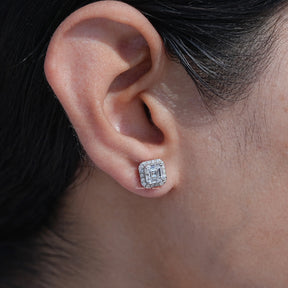 Asscher Cut Lab Grown Diamond Halo Stud Earrings