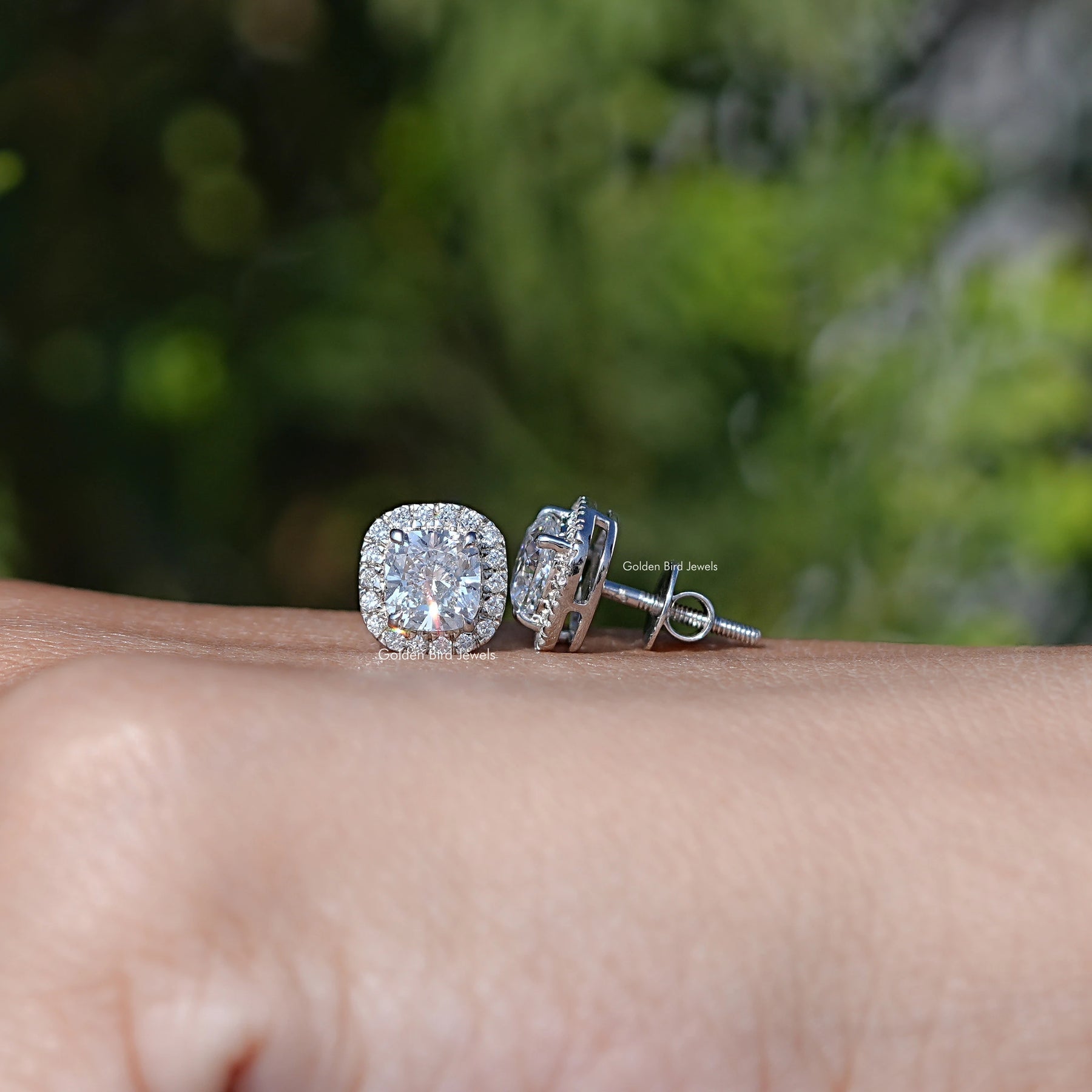 Cushion Cut Lab Diamond Halo Stud Earrings