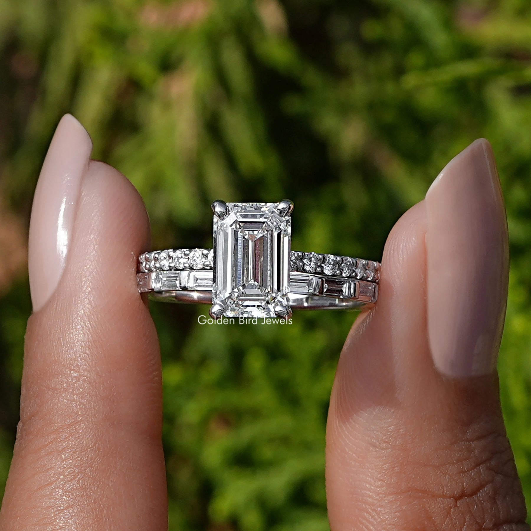 Lab Grown Diamond Emerald Cut Bridal Ring