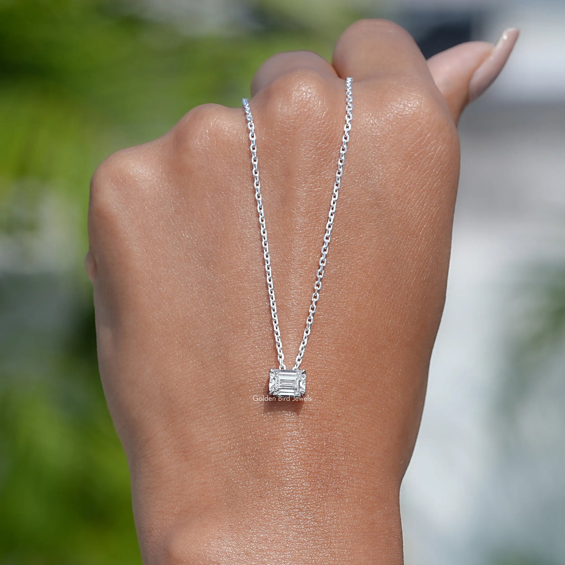 [Lab Diamond Emerald Cut Solitaire Pendant]-[Golden Bird Jewels]